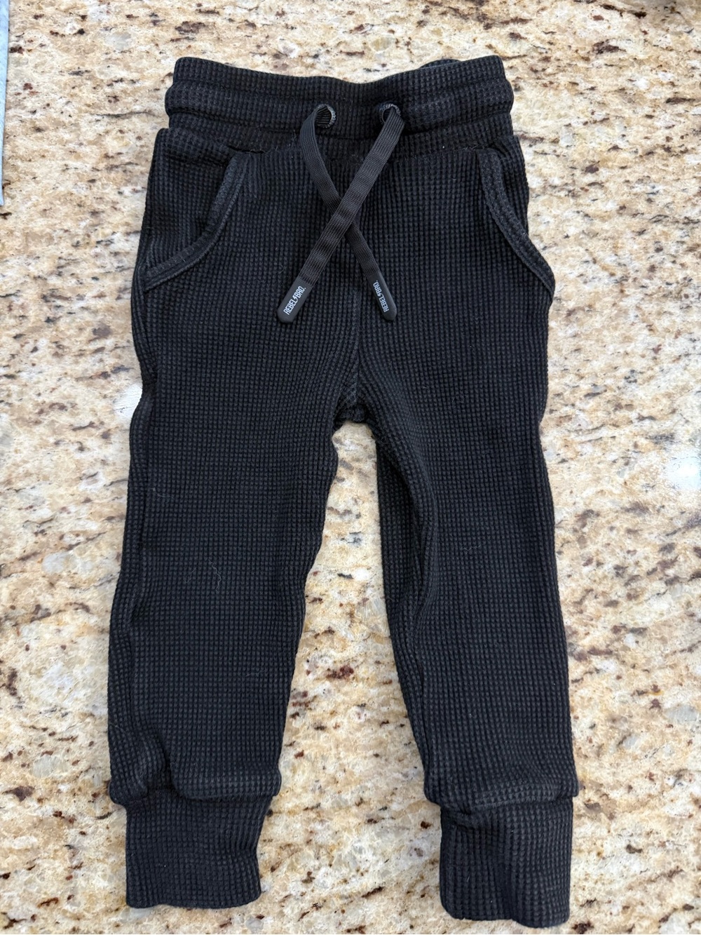 Kids Waffle Knit Jogger Pants - Black